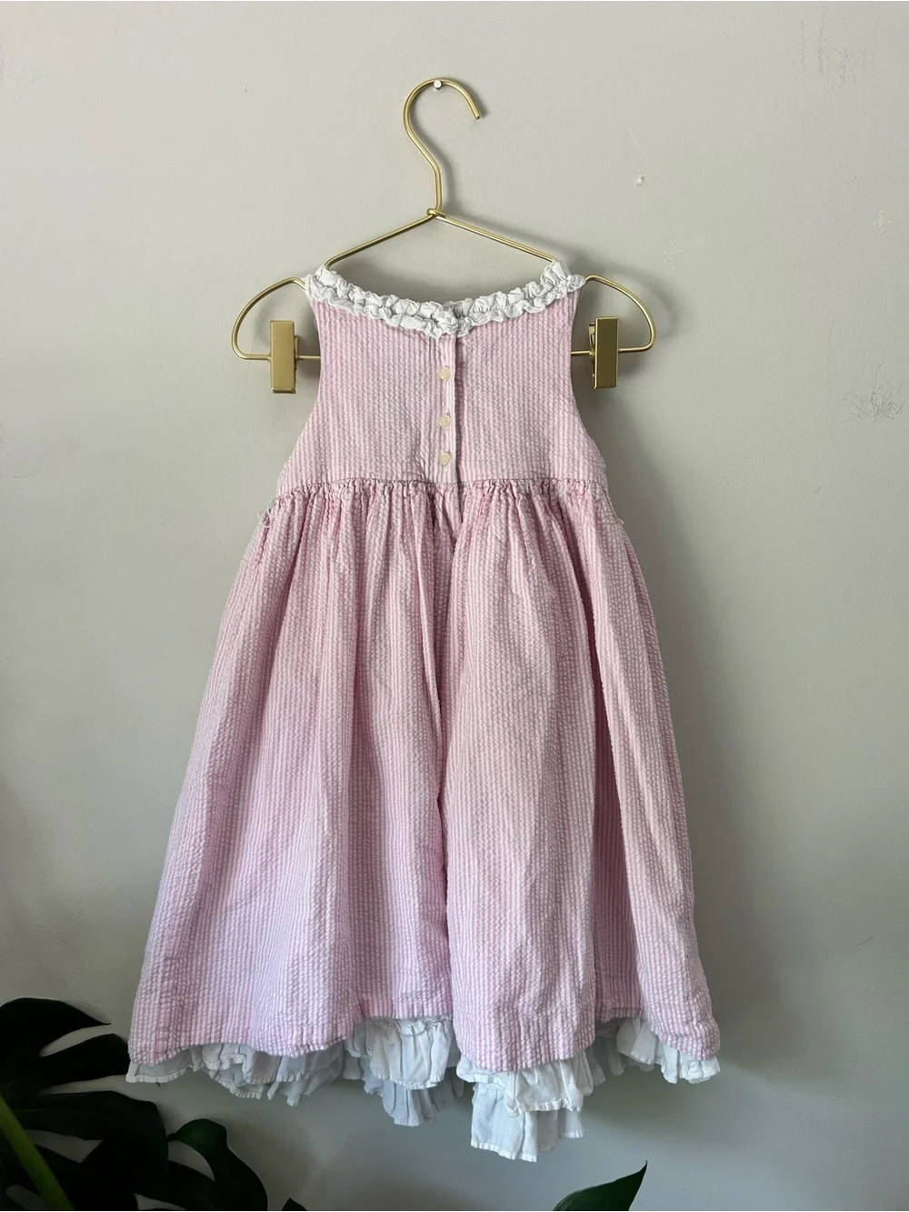 Ralph Lauren Pink Seersucker Dress with White Ruffle Trim